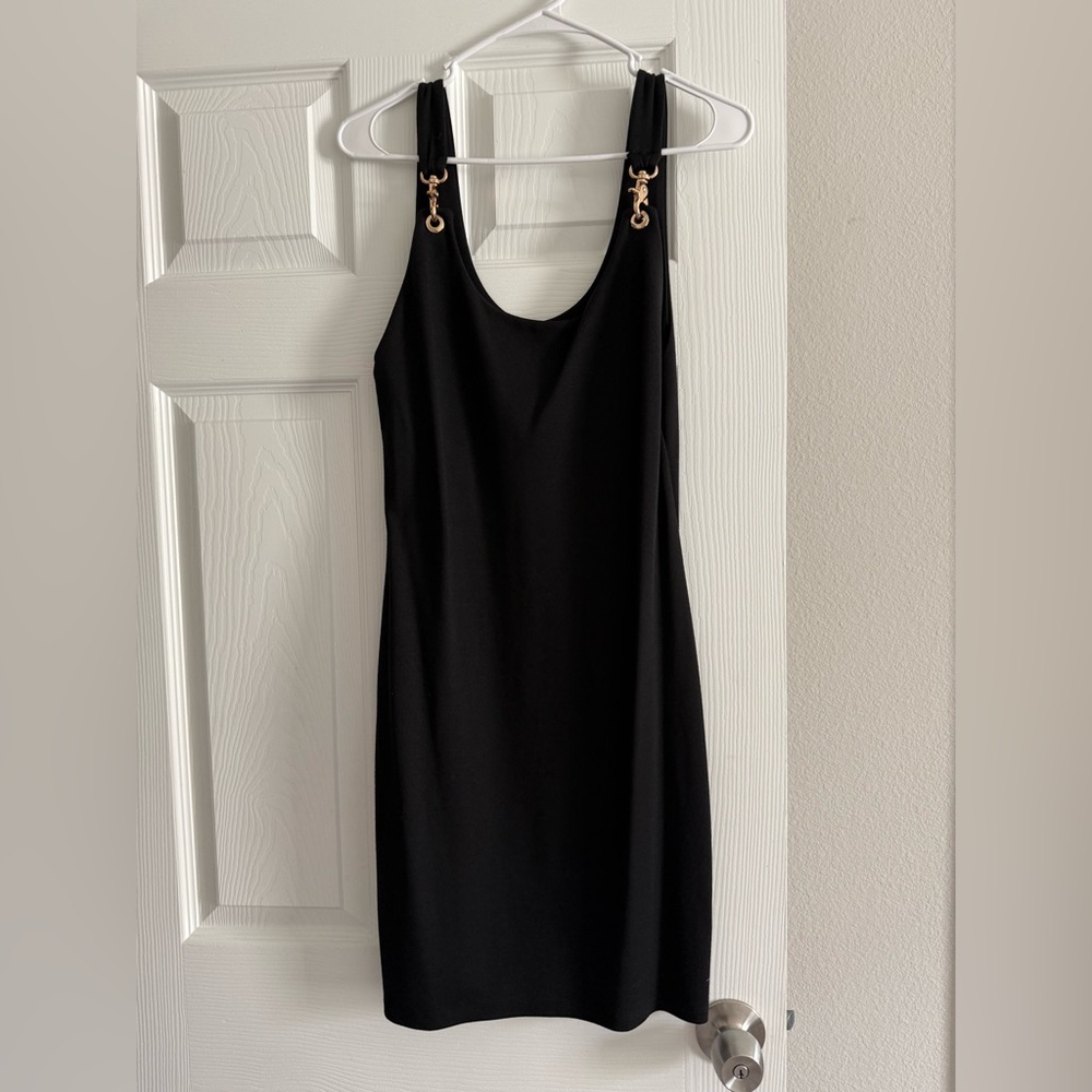 Zara Black Mini Dress with Gold Chain Straps